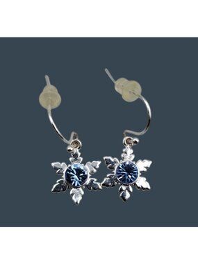 JCM BRASS Disney Frozen Snowflake Blue Crystal Dangle Earrings